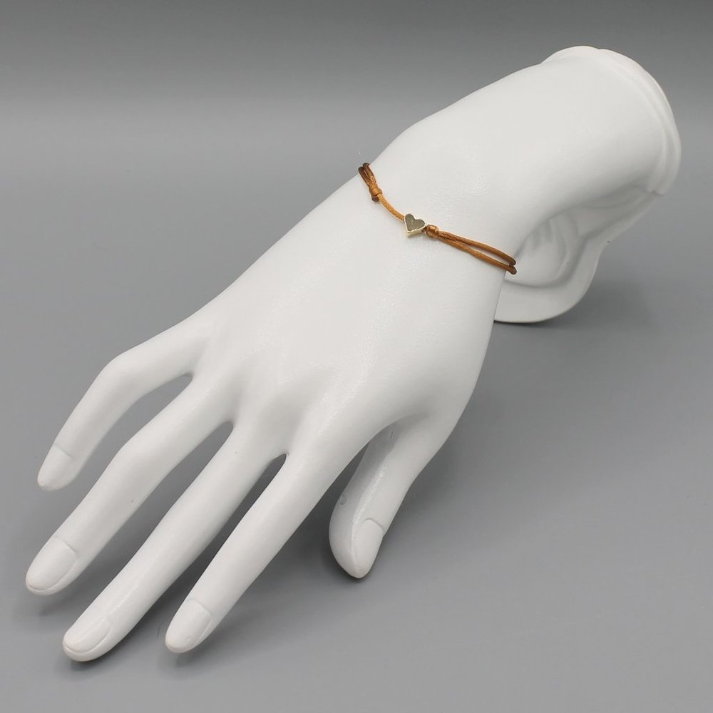 Jewelry heart brown gold string bracelet adjustable fashion delicate brand new - Picture 4 of 7